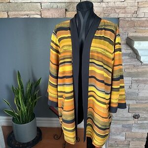 Linea Fall Lagenlook Open Front Tunic Layering Lightweight Office Black Brown XL